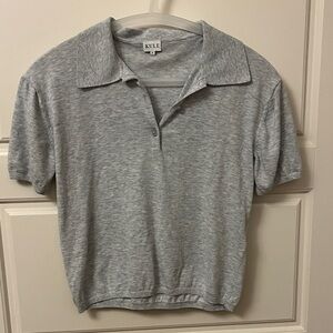 KULE Heather Light Gray Short Sleeve Polo Top
